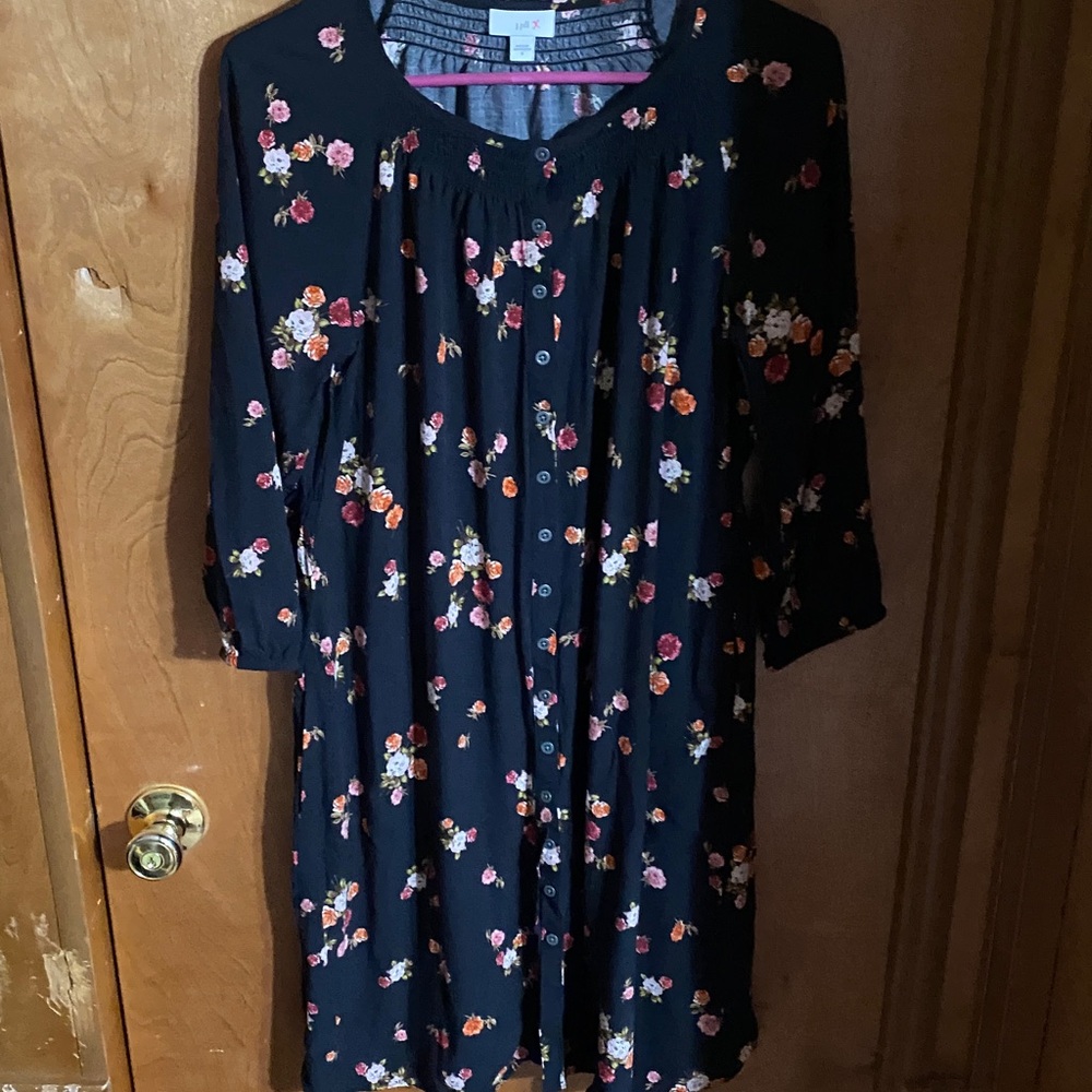 J. Jill Black Floral Button Front 3/4 Sleeve Small Dress Prairie Cottage Fall